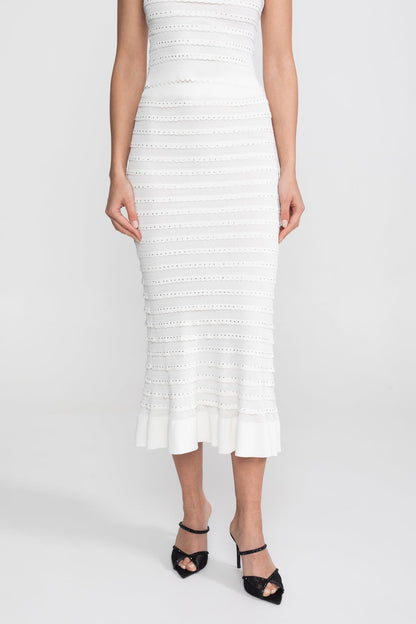 Textured Knit 3-Piece Set | Women | Blazer Top & Midi Skirt | White | Steven & Levon