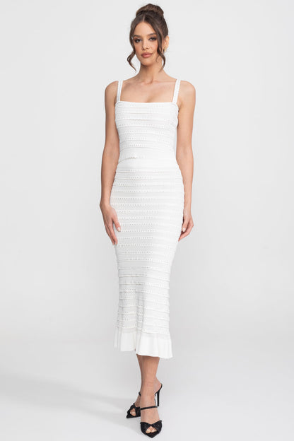 Textured Knit 3-Piece Set | Women | Blazer Top & Midi Skirt | White | Steven & Levon