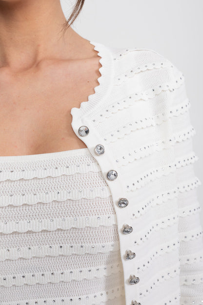 Textured Knit 3-Piece Set | Women | Blazer Top & Midi Skirt | White | Steven & Levon