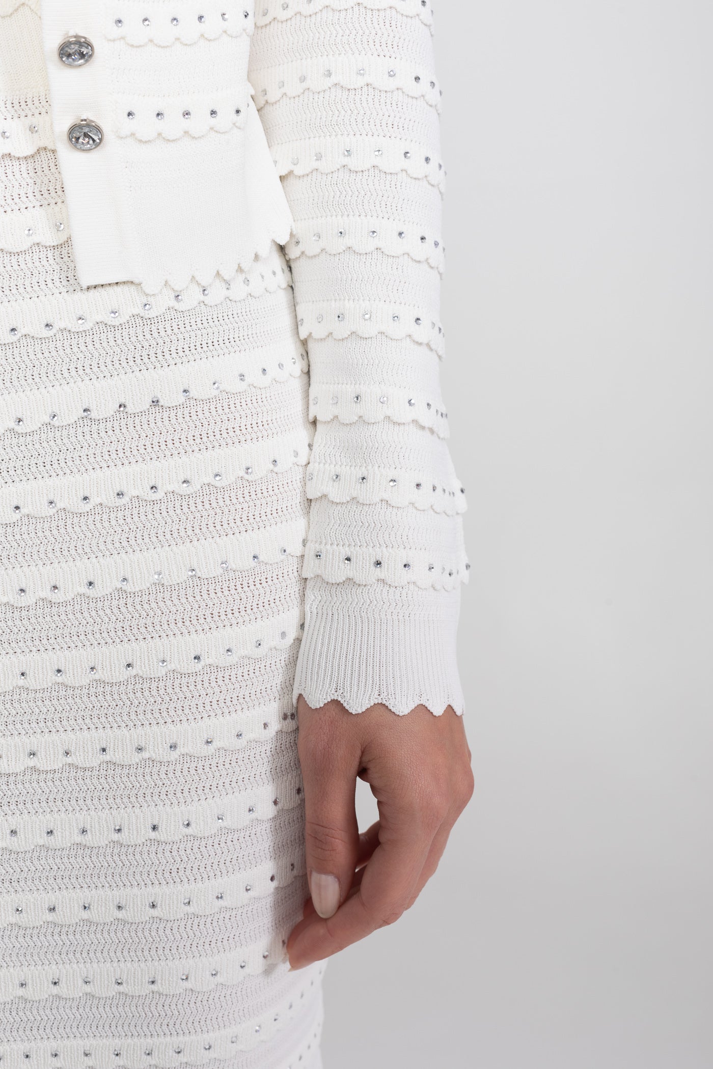 Textured Knit 3-Piece Set | Women | Blazer Top & Midi Skirt | White | Steven & Levon