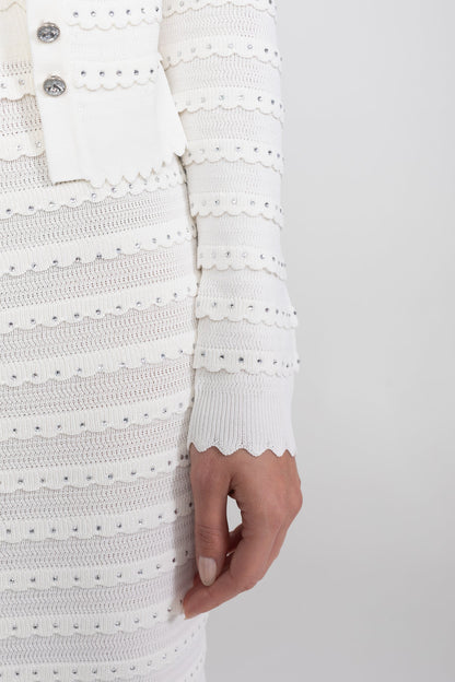 Textured Knit 3-Piece Set | Women | Blazer Top & Midi Skirt | White | Steven & Levon