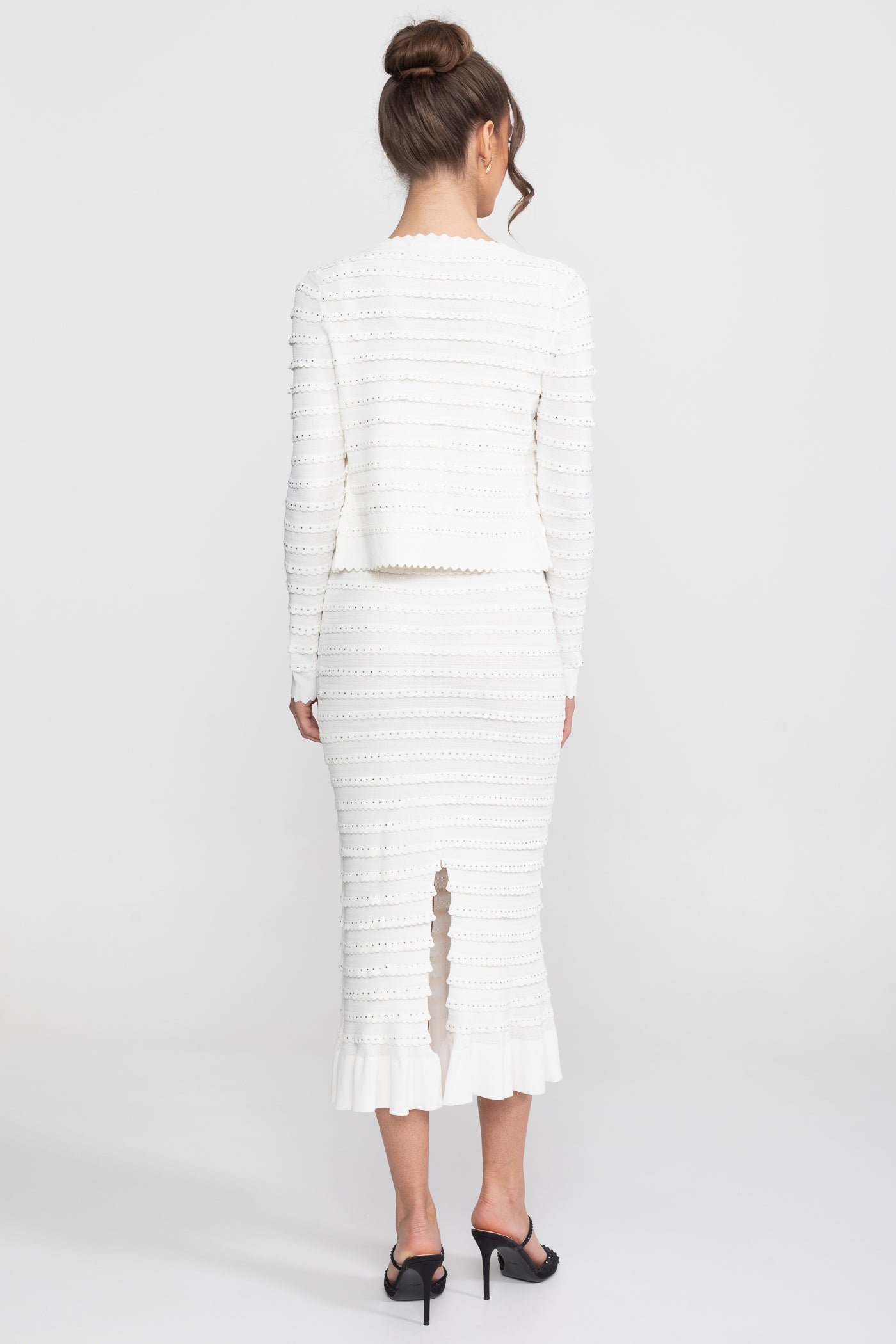 Textured Knit 3-Piece Set | Women | Blazer Top & Midi Skirt | White | Steven & Levon