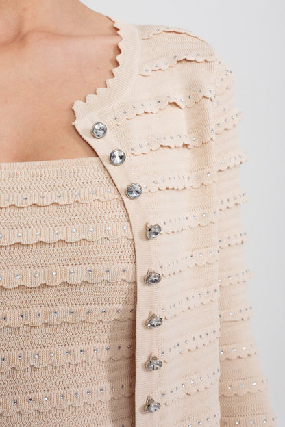 Textured Knit 3-Piece Set | Women | Blazer Top & Midi Skirt | Beige | Steven & Levon