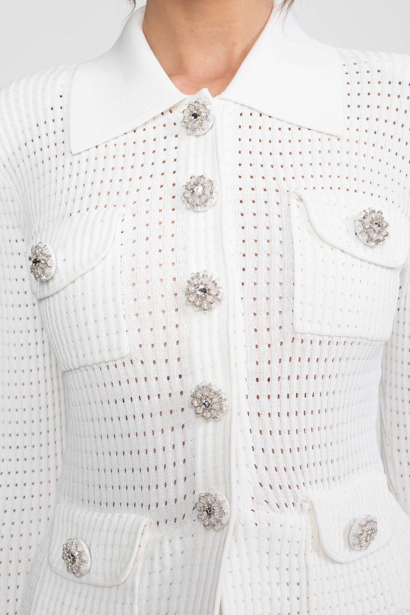 Open Knit Cardigan & Pleated Midi Skirt Co-Ord Set | Women | White | Soft Knit | Steven & Levon