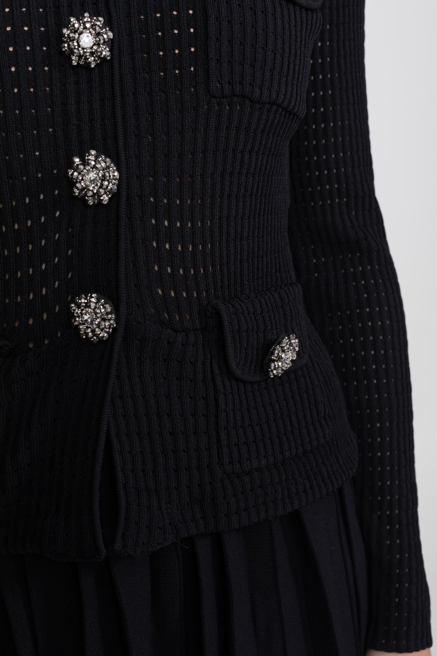 Open Knit Cardigan & Pleated Midi Skirt Co-Ord Set | Women | Black | Steven & Levon
