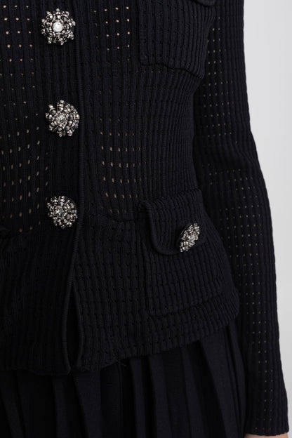 Open Knit Cardigan & Pleated Midi Skirt Co-Ord Set | Women | Black | Steven & Levon