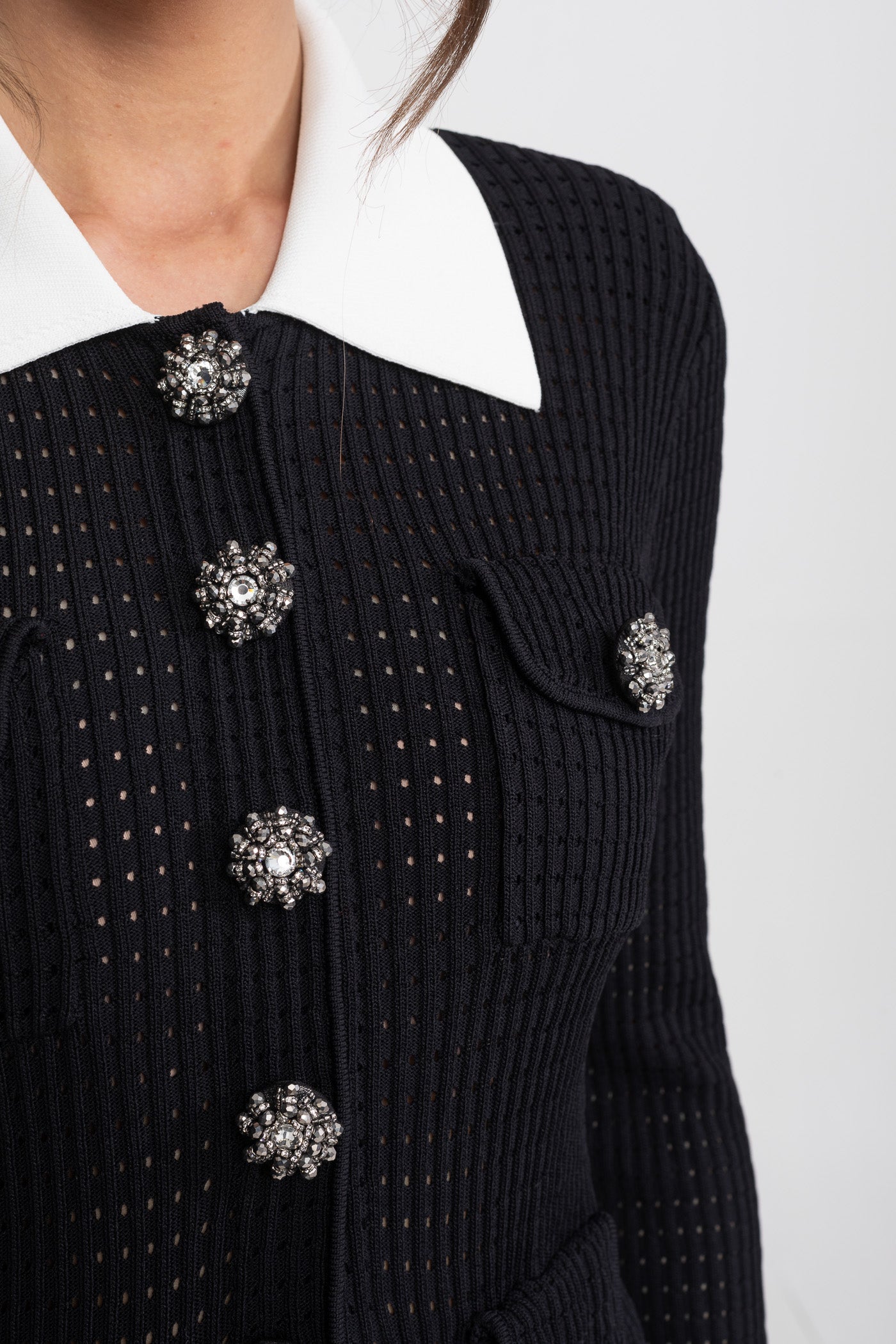 Open Knit Cardigan & Pleated Midi Skirt Co-Ord Set | Women | Black | Steven & Levon