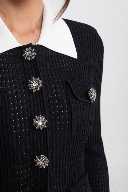 Open Knit Cardigan & Pleated Midi Skirt Co-Ord Set | Women | Black | Steven & Levon