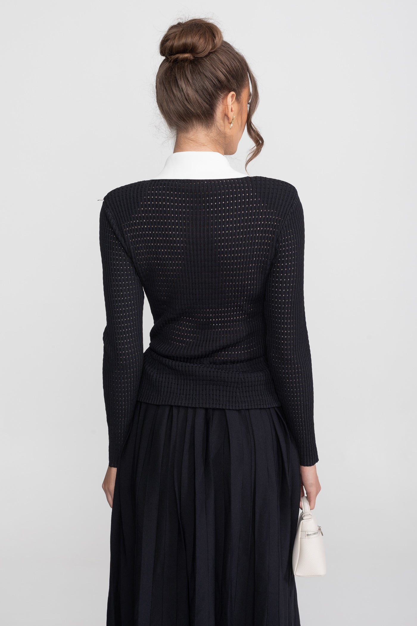Open Knit Cardigan & Pleated Midi Skirt Co-Ord Set | Women | Black | Steven & Levon