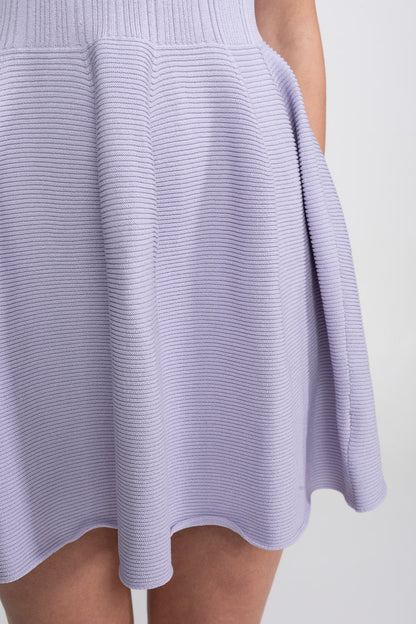 Ribbed Knit Mini Dress | Women | Open Polo Collar | Jewel Buttons | Lilac | Steven & Levon