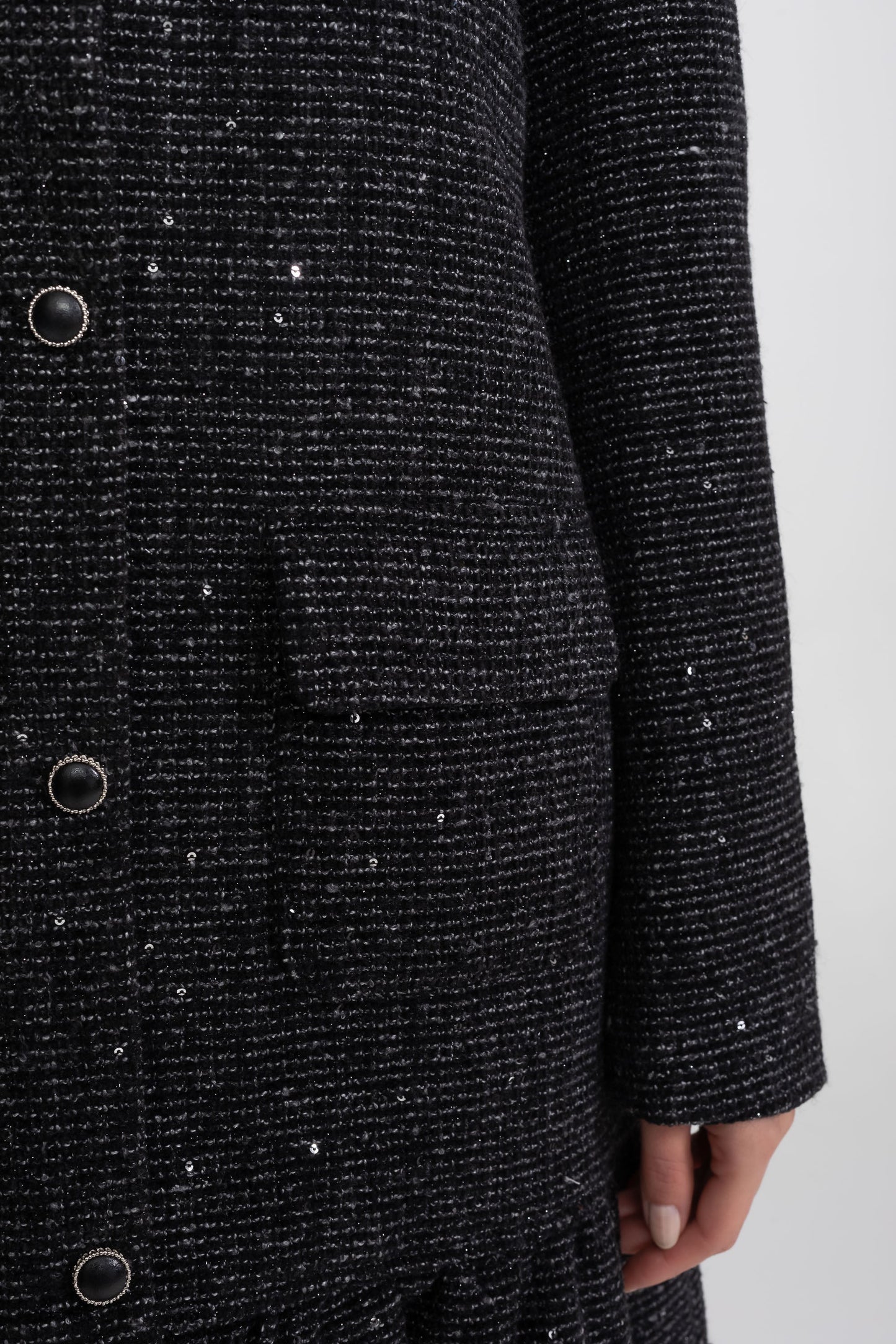 Boucle Tweed Mini Dress | Women | Lace Trim Collar | Ruffle Hem | Black | Steven & Levon