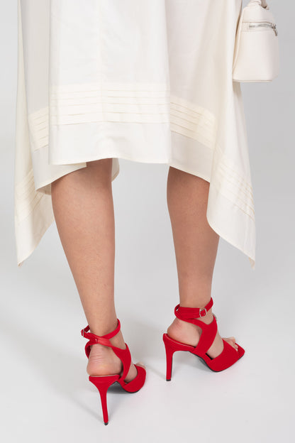 Suede High Heel Sandals | Women | Crystal Embellishment | Red | Evening Dress Shoes | Steven & Levon