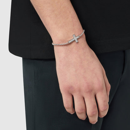 Iced Cross Bracelet | Men | Stainless Steel | Silver | Crystal Cross Design | Steven & Levon