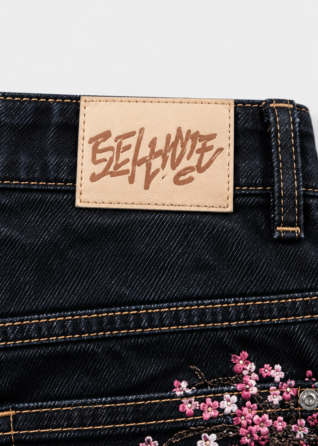 Baggy Wide-Leg Jeans | Cherry Blossom Embroidery | Streetwear Style | Steven & Levon
