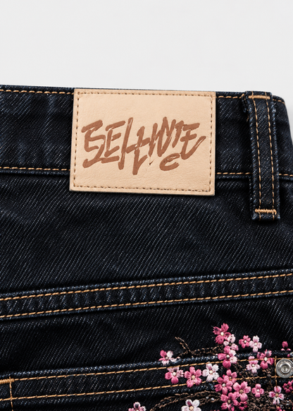 Baggy Wide-Leg Jeans | Cherry Blossom Embroidery | Streetwear Style | Steven & Levon