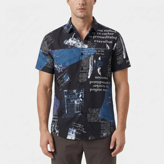 Inkwave - Short Sleeve Printed Button-Up Shirt  Casual Beach Outings