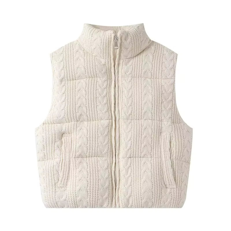 Women's Knitted Vest Jacket | Beige | Sleeveless | Solid Casual Streetwear | Steven & Levon