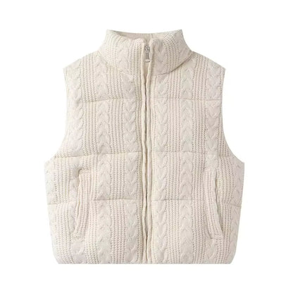 Women's Knitted Vest Jacket | Beige | Sleeveless | Solid Casual Streetwear | Steven & Levon