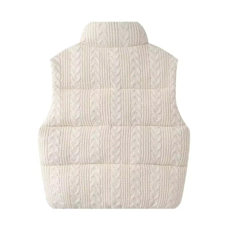 Women's Knitted Vest Jacket | Beige | Sleeveless | Solid Casual Streetwear | Steven & Levon