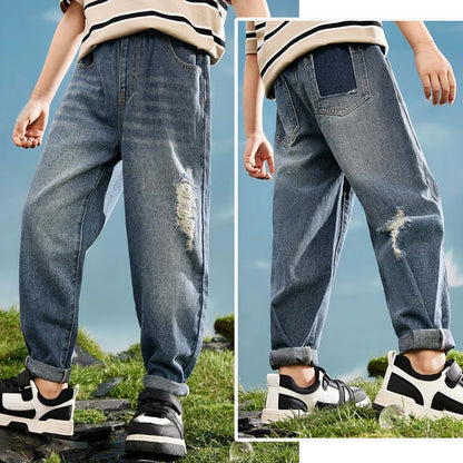 Kids Relaxed Fit Denim Jeans | Boys | Elastic Waist | Casual Everyday Pants | Steven & Levon