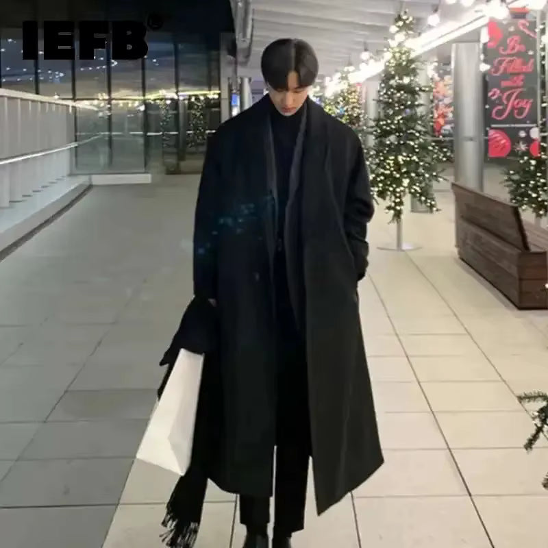 Wool Blend Overcoat | Men Peacoat | Loose Fit Single Breasted Korean Style Autumn Coat | Steven & Levon