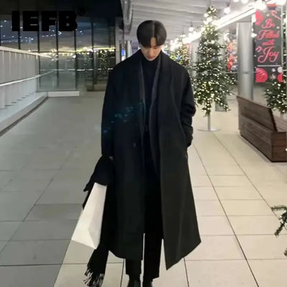 Wool Blend Overcoat | Men Peacoat | Loose Fit Single Breasted Korean Style Autumn Coat | Steven & Levon