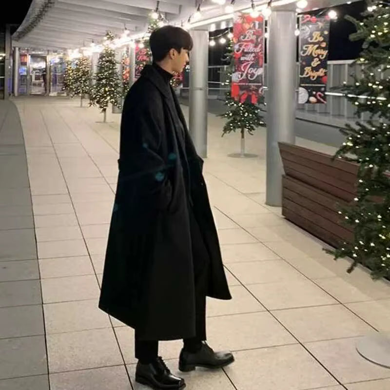 Wool Blend Overcoat | Men Peacoat | Loose Fit Single Breasted Korean Style Autumn Coat | Steven & Levon
