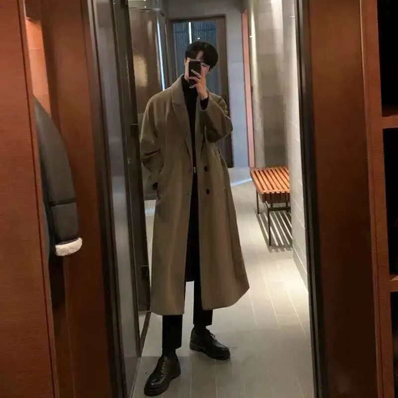 Wool Blend Overcoat | Men Peacoat | Loose Fit Single Breasted Korean Style Autumn Coat | Steven & Levon
