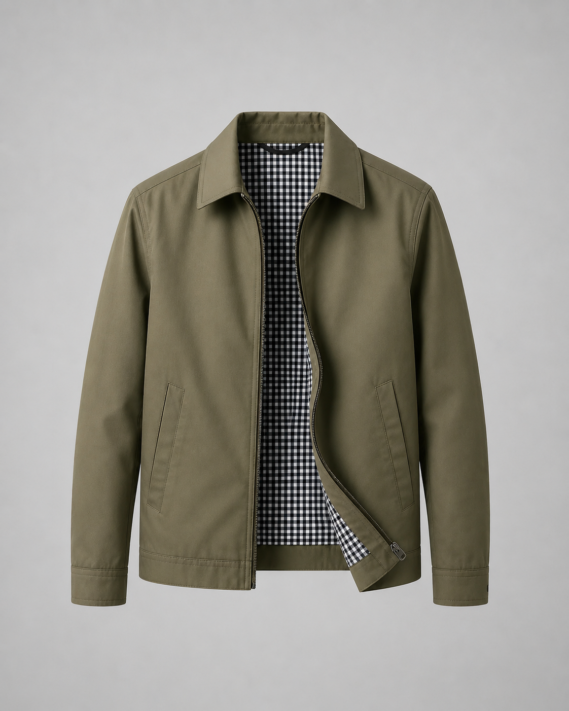 Men's Harrington Jacket | Lightweight | Check Lining | Zip Front | Smart Casual Outerwear | Steven & Levon