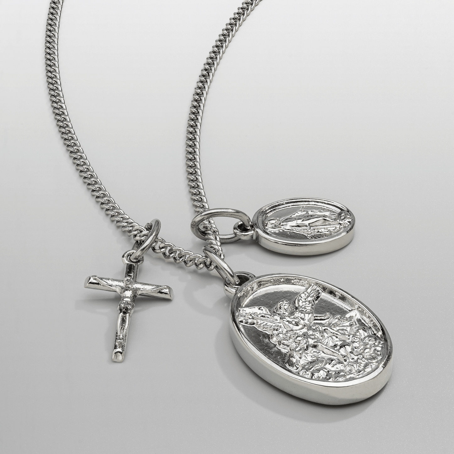 Jesus Mary Pendant Necklace | Silver | 316L Stainless Steel | Rhodium Finish | Religious Jewellery | Steven & Levon