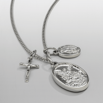 Jesus Mary Pendant Necklace | Silver | 316L Stainless Steel | Rhodium Finish | Religious Jewellery | Steven & Levon