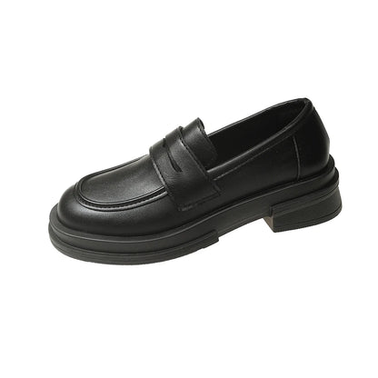 Women's Penny Loafers | Platform Sole | Slip-On | Black Leather Look | Casual Shoes | Steven & Levon