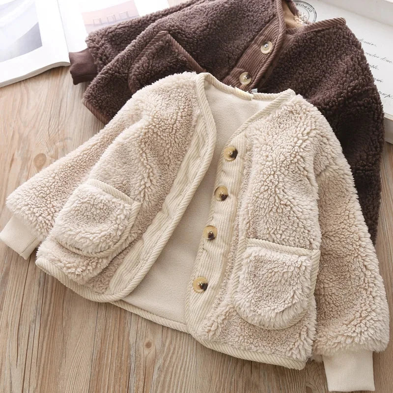 Kids Teddy Fleece Jacket | Boys & Girls | Button Front | Plush Winter Coat | Warm Outerwear | Steven & Levon