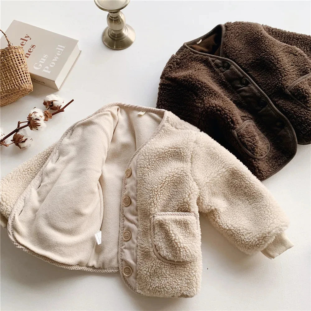 Kids Teddy Fleece Jacket | Boys & Girls | Button Front | Plush Winter Coat | Warm Outerwear | Steven & Levon
