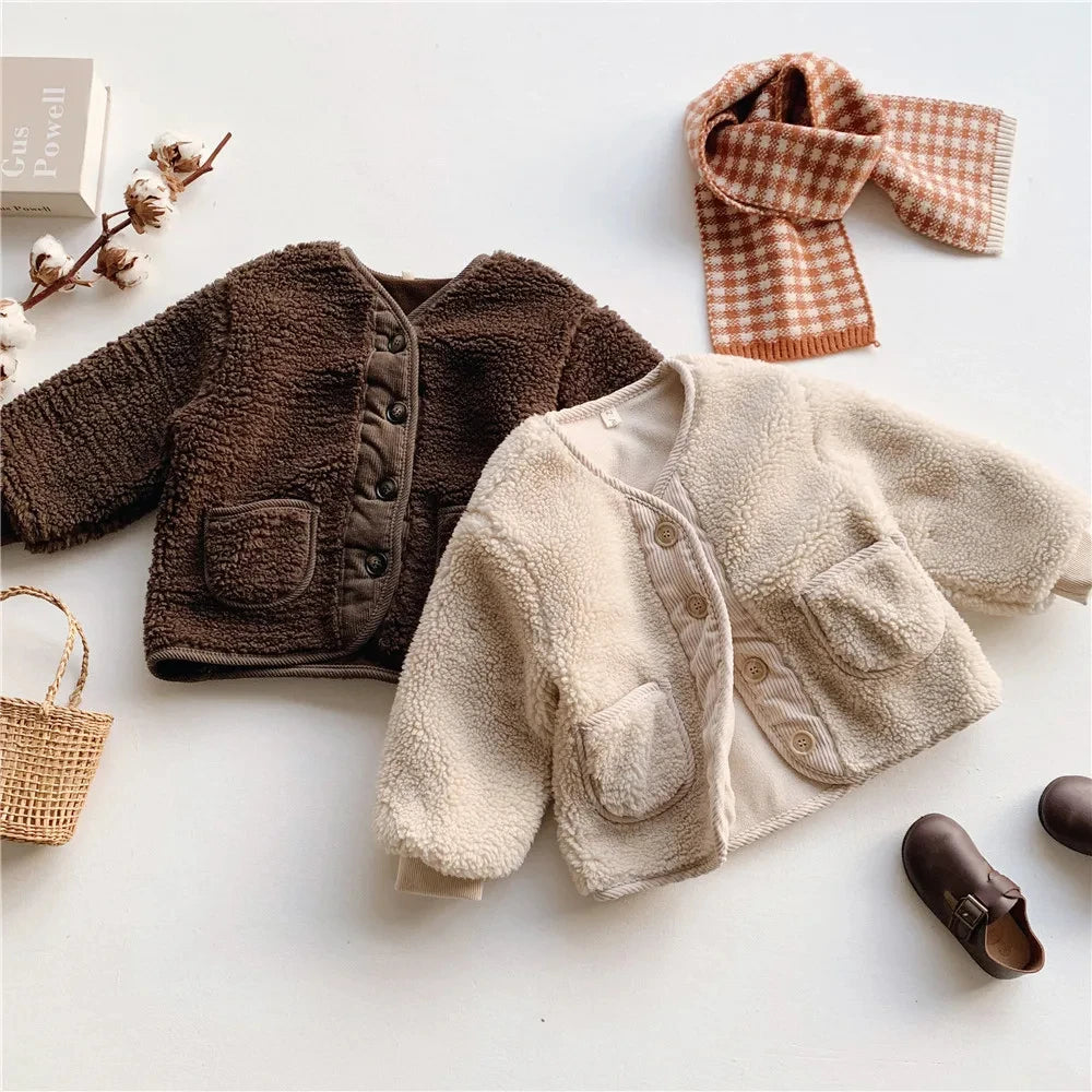 Kids Teddy Fleece Jacket | Boys & Girls | Button Front | Plush Winter Coat | Warm Outerwear | Steven & Levon