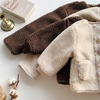 Kids Teddy Fleece Jacket | Boys & Girls | Button Front | Plush Winter Coat | Warm Outerwear | Steven & Levon