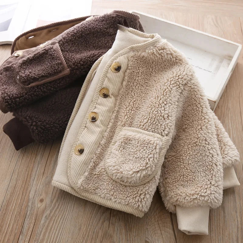 Kids Teddy Fleece Jacket | Boys & Girls | Button Front | Plush Winter Coat | Warm Outerwear | Steven & Levon