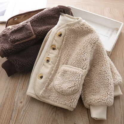 Kids Teddy Fleece Jacket | Boys & Girls | Button Front | Plush Winter Coat | Warm Outerwear | Steven & Levon