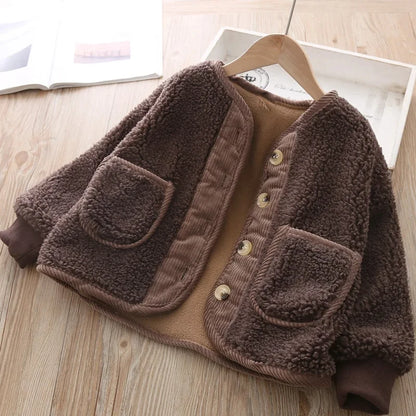 Kids Teddy Fleece Jacket | Boys & Girls | Button Front | Plush Winter Coat | Warm Outerwear | Steven & Levon