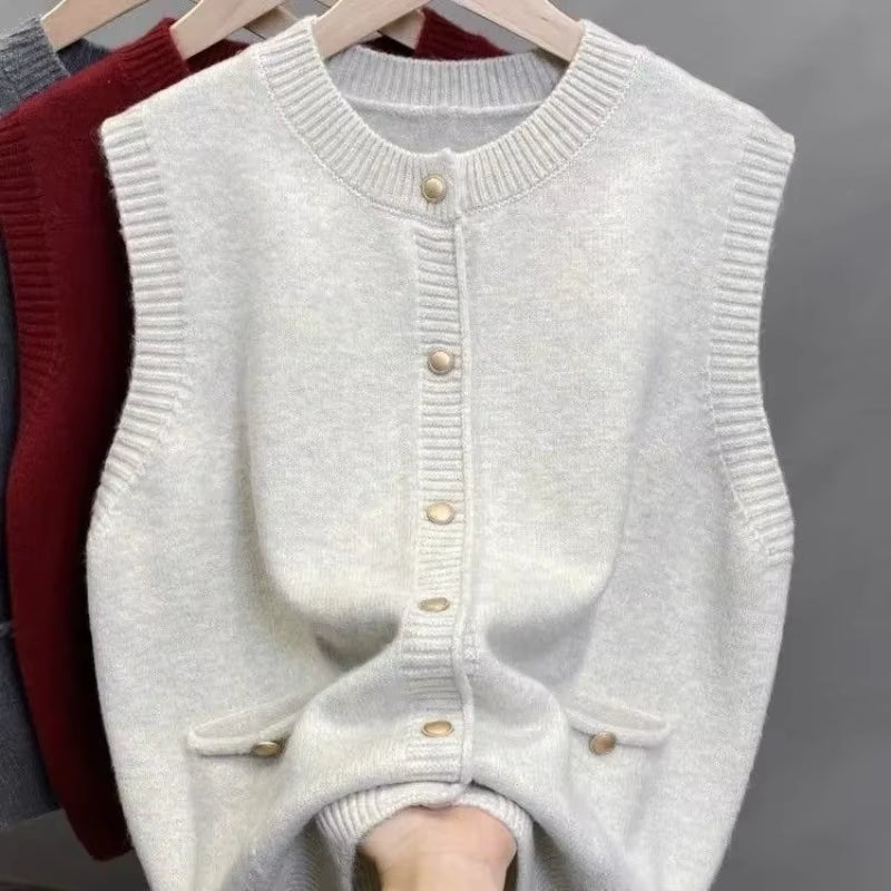 Women's Sweater Vest | Soft Knit | Gold Buckle O-Neck Sleeveless | Steven & Levon
