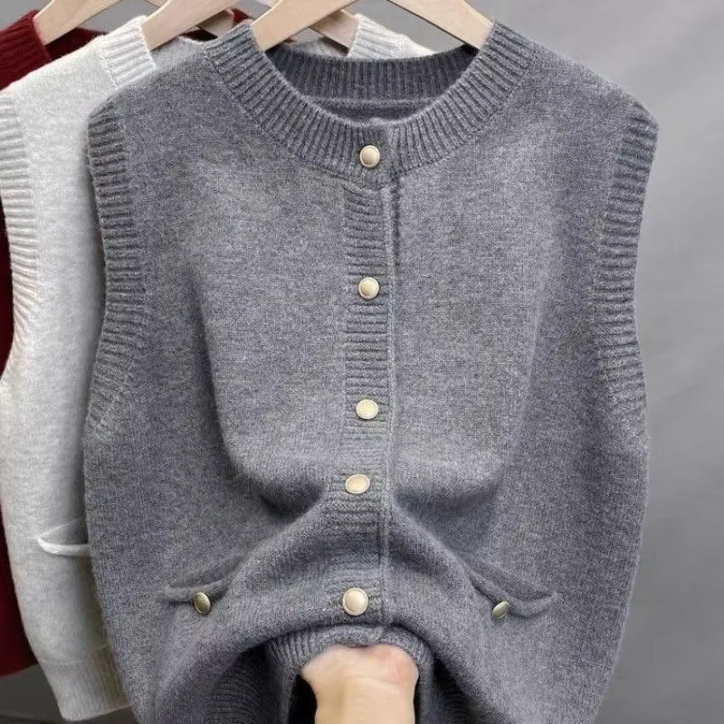 Women's Sweater Vest | Soft Knit | Gold Buckle O-Neck Sleeveless | Steven & Levon