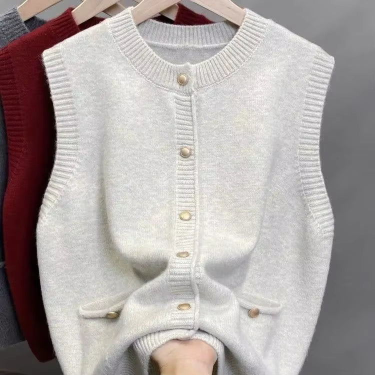 Women's Sweater Vest | Soft Knit | Gold Buckle O-Neck Sleeveless | Steven & Levon