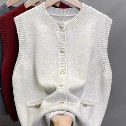 Women's Sweater Vest | Soft Knit | Gold Buckle O-Neck Sleeveless | Steven & Levon