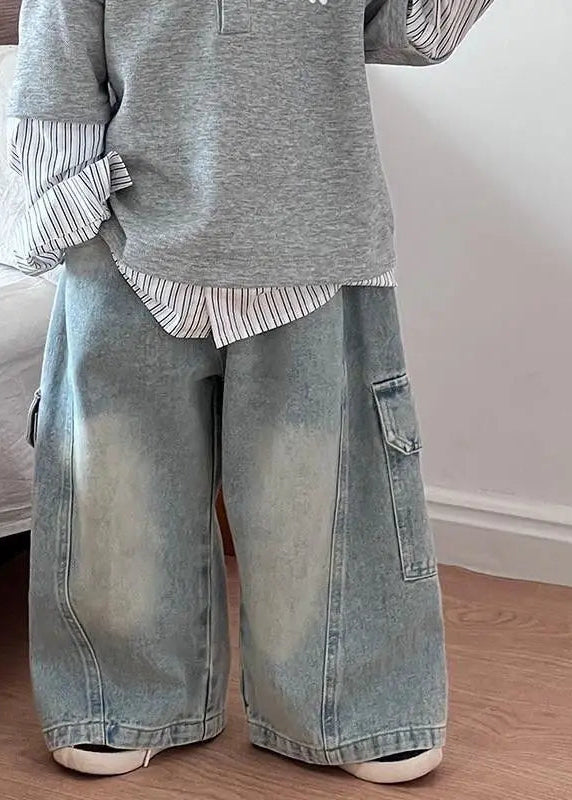Kids Wide Leg Cargo Jeans | Boys & Girls | Loose Fit | Denim Trousers | Casual | Steven & Levon