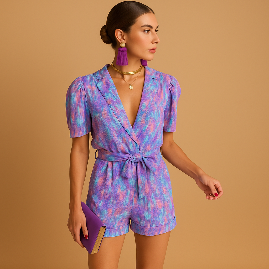 Women's Belted Short Jumpsuit | Vibrant Print Romper | Women's Playsuit | Adjustable Waist | Casual Summer Outfit | Steven & Levon