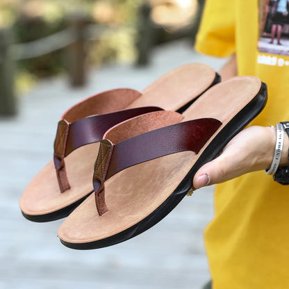 Men's Genuine Leather Flip Flops | Handmade Thong Sandals | Breathable Casual Summer Slippers | Steven & Levon