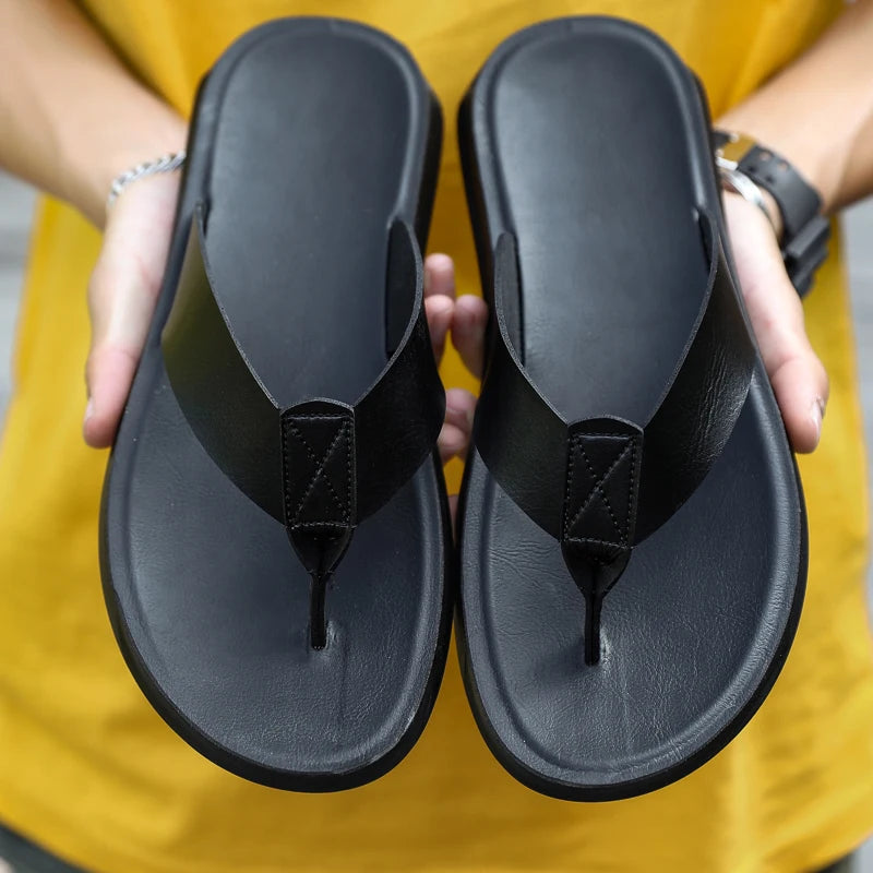 Men's Genuine Leather Flip Flops | Handmade Thong Sandals | Breathable Casual Summer Slippers | Steven & Levon