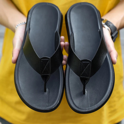 Men's Genuine Leather Flip Flops | Handmade Thong Sandals | Breathable Casual Summer Slippers | Steven & Levon
