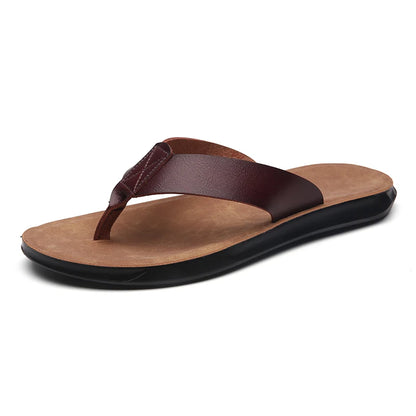 Men's Genuine Leather Flip Flops | Handmade Thong Sandals | Breathable Casual Summer Slippers | Steven & Levon