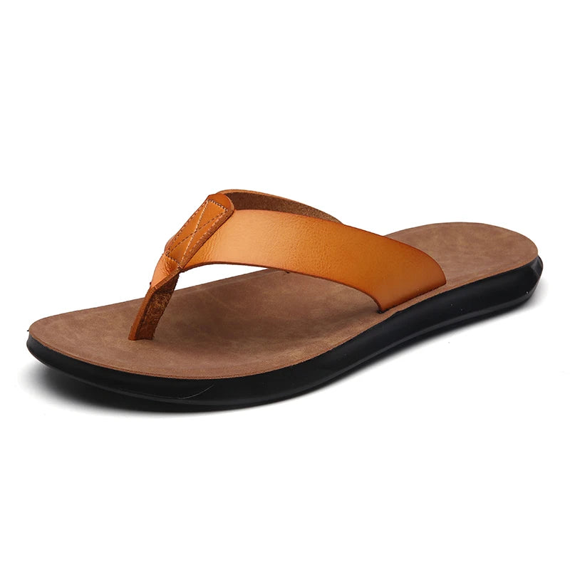Men's Genuine Leather Flip Flops | Handmade Thong Sandals | Breathable Casual Summer Slippers | Steven & Levon